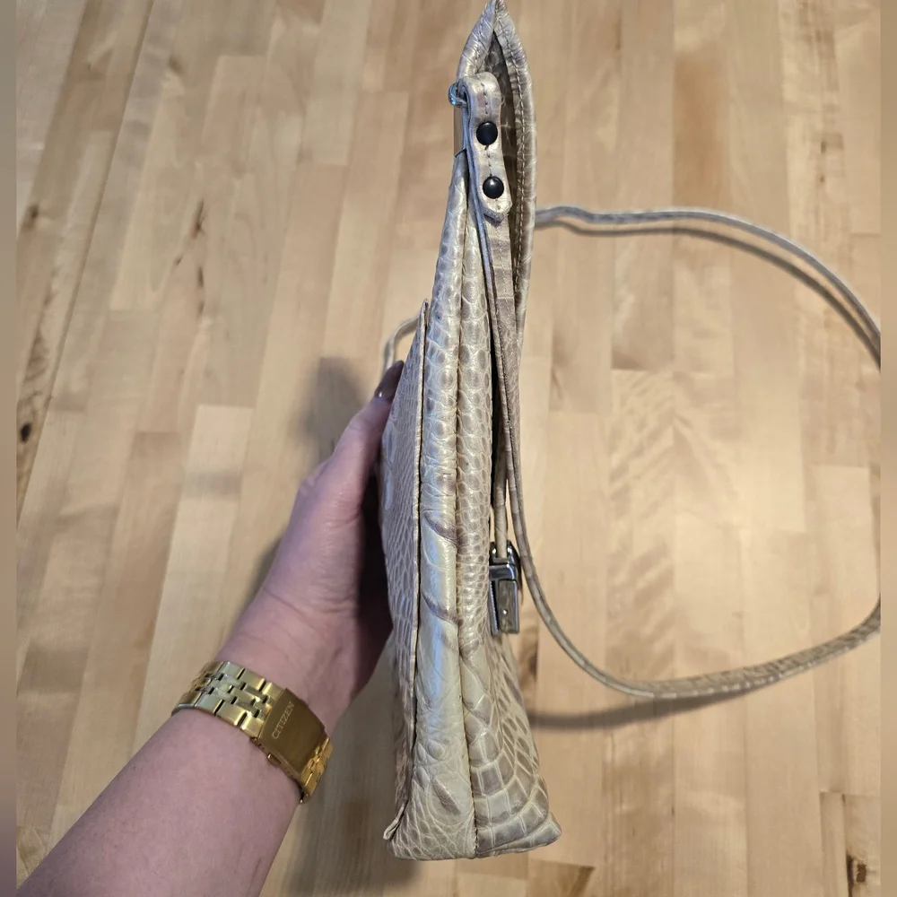 Crocodile Embossed Leather Angle Crossbody Purse